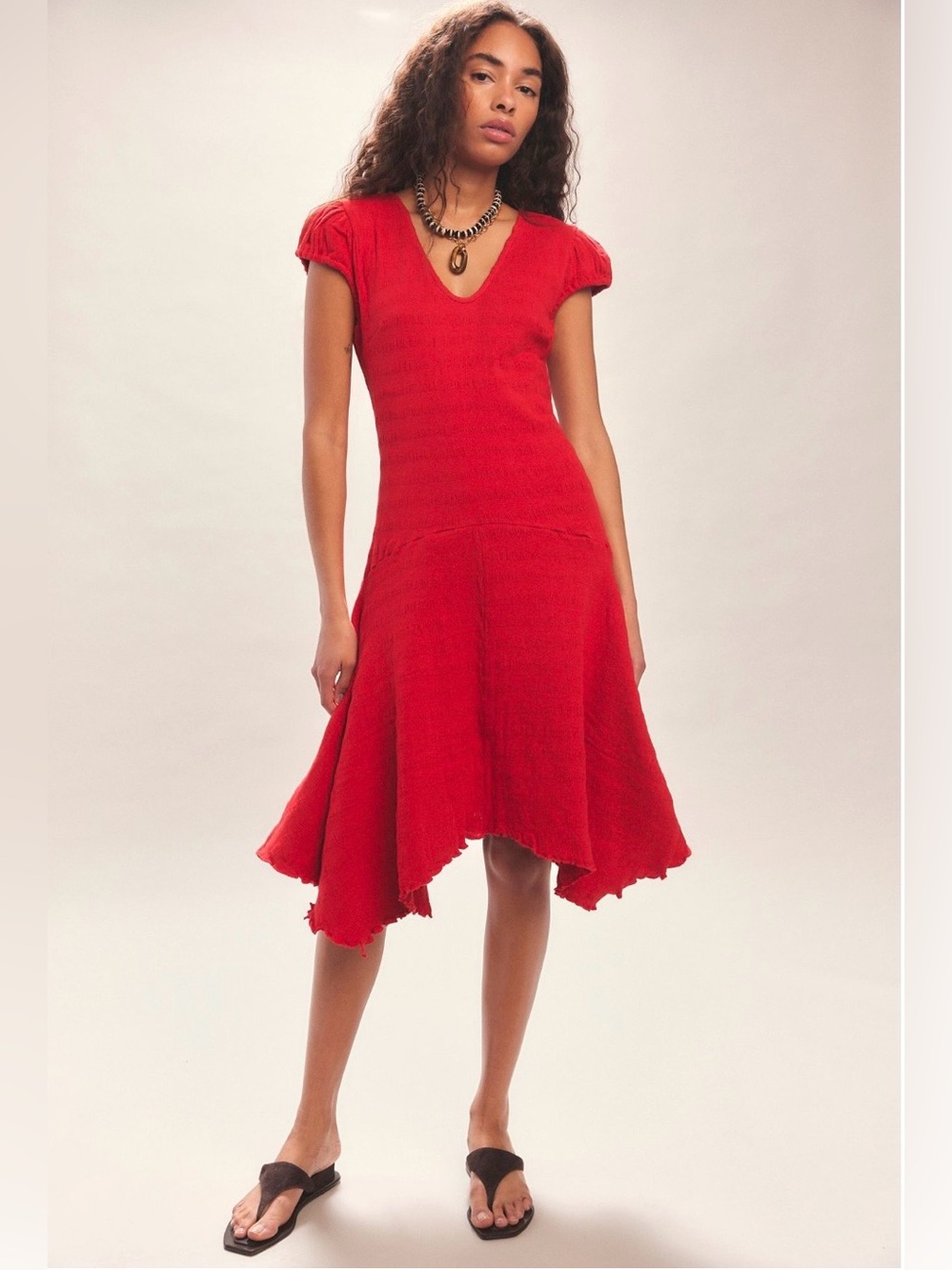 NWOT Free People Red V-Neck Short Sleeve Dress SZ XS